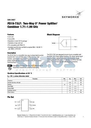 PD19-73LF datasheet - Two-Way Power Splitter/Combiner 1.71-1.99 GHz