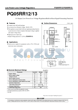 PQ05RR12 datasheet - 1A Output, Low Power-Loss Voltage Regulators(Built-in Reset Signal Generating Function)