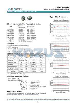 PD2-150 datasheet - 2 way 90 Power Combiner/Splitter