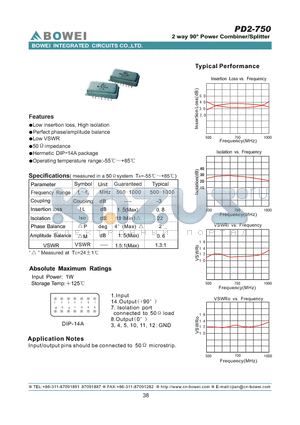 PD2-750 datasheet - 2 way 90 Power Combiner/Splitter