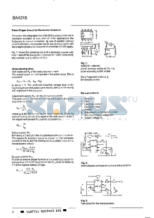 SAK215 datasheet - PULSE SHAPER CIRCUIT FOR REVOLUTION COUNTERS