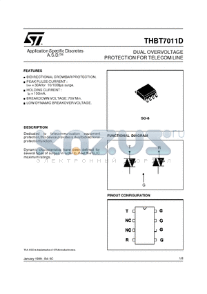 THBT7011DRL datasheet - DUAL OVERVOLTAGE PROTECTION FOR TELECOM LINE