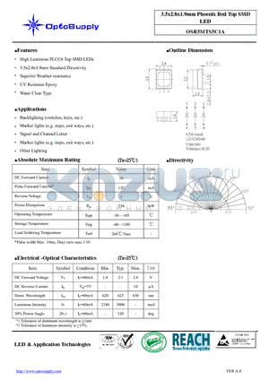 OSR5MTS5C1A datasheet - 3.5x2.8x1.9mm Phoenix Red Top SMD LED