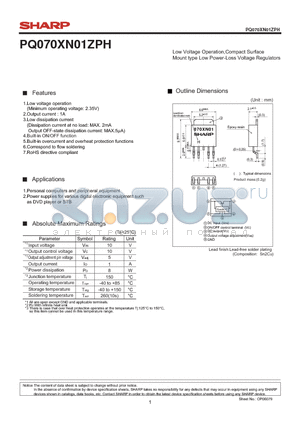 PQ070XN01ZPH datasheet - Low Voltage Operation,Compact Surface Mount type Low Power-Loss Voltage Regulators