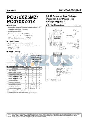 PQ070XZ01ZP datasheet - SC-63 Package, Low Voltage Operation Low Power-loss Voltage Regulator