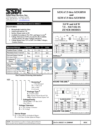 SZ3GA160 datasheet - 3.0 W and 4.0 W 7.5 - 510 VOLTS ZENER DIODES