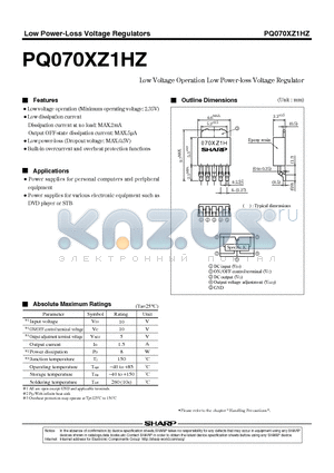PQ070XZ1HZ datasheet - Low Voltage Operation Low Power-loss Voltage Regulator