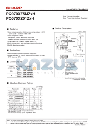 PQ070XZ5MZPH datasheet - Low Voltage Operation Low Power-loss Voltage Regulator