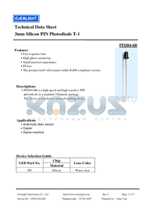PD204-6B_05 datasheet - 3mm Silicon PIN Photodiode T-1