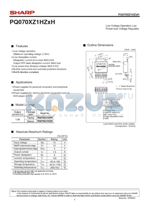 PQ070XZ1HZZH datasheet - Low Voltage Operation Low Power-loss Voltage Regulator