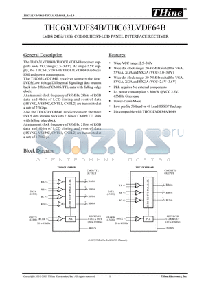 THC63LVDF64B datasheet - LVDS 24Bit/18Bit COLOR HOST-LCD PANEL INTERFACE RECEIVER
