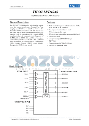 THC63LVD104S datasheet - 112MHz 30Bits Color LVDS Receiver