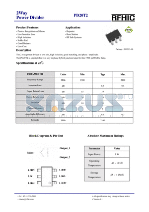 PD20T2 datasheet - 2Way Power Divider