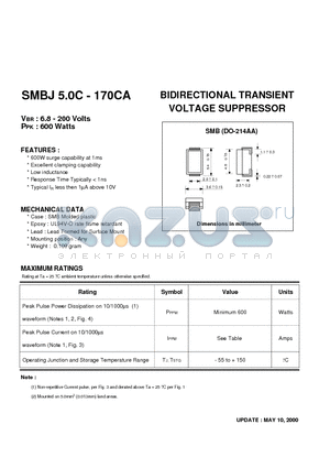 SMBJ170CA datasheet - BIDIRECTIONAL TRANSIENT VOLTAGE SUPPRESSOR