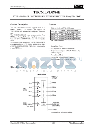 THC63LVDR84B datasheet - LVDS 24Bit COLOR HOST-LCD PANEL INTERFACE RECEIVER (Rising Edge Clock)