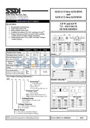 SZ3GA7.5_1 datasheet - 7.5  510 VOLTS ZENER DIODES