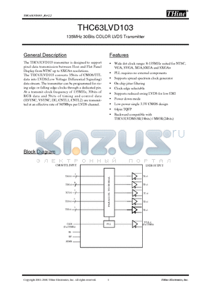 THC63LVD103 datasheet - 135MHz 30Bits COLOR LVDS Transmitter