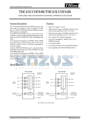 THC63LVDF84B datasheet - LVDS 24Bit/18Bit COLOR HOST-LCD PANEL INTERFACE RECEIVER