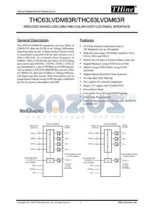 THC63LVDM63R datasheet - REDUCED SWING LVDS 24Bit/18Bit COLOR HOST-LCD PANEL INTERFACE