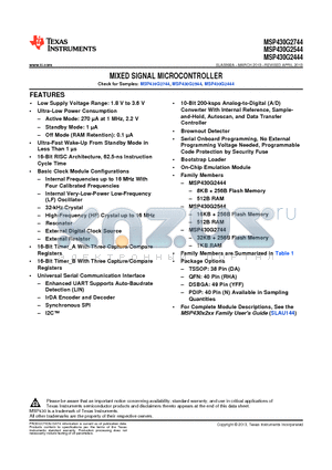 MSP430G2444IDA38 datasheet - MIXED SIGNAL MICROCONTROLLER