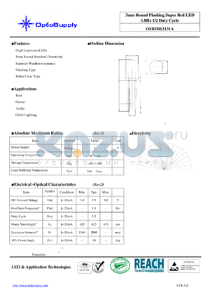 OSR5RS3131A datasheet - 3mm Round Flashing Super Red LED 1.8Hz 1/2 Duty Cycle