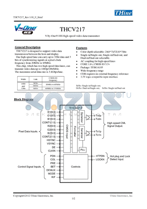 THCV217 datasheet - THCV217 is designed to support video data transmission between the host and display.