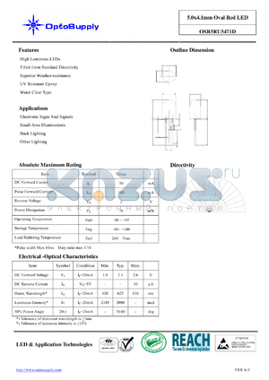 OSR5RU5471D datasheet - 5.0x4.1mm Oval Red LED