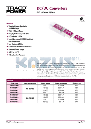 THD10 datasheet - DC/DC Converters - THD 10 Series, 10 Watt