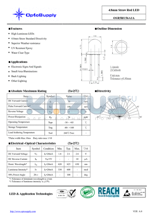 OSR5RU56A1A datasheet - 4.8mm Straw Red LED