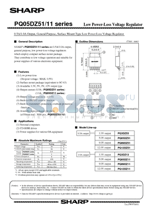 PQ12DZ11 datasheet - 0.5A/1.0A Output, General Purpose, Surface Mount Type Low Power-Loss Voltage Regulator
