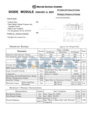 PD2504 datasheet - DIODE MODULE 250A/300 to 800V