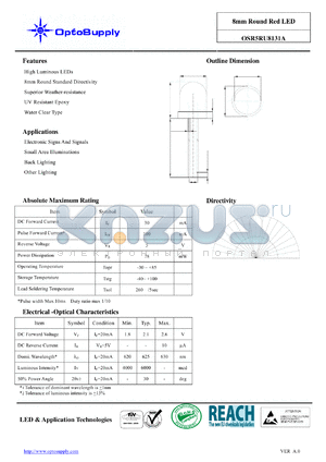 OSR5RU8131A datasheet - 8mm Round Red LED