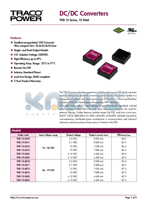 THD10-2423 datasheet - DC/DC Converters - THD 15 Series, 15 Watt