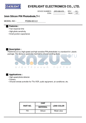 PD264-6C datasheet - 3mm Silicon PIN Photodiode,T-1