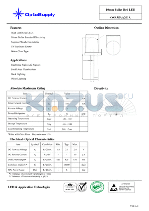 OSR5SAA201A datasheet - 10mm Bullet Red LED