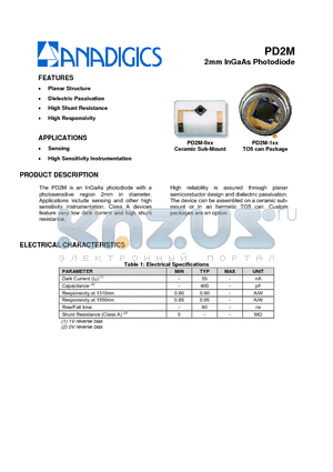 PD2M-0XX datasheet - 2mm InGaAs Photodiode
