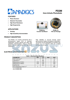 PD2M-1XX datasheet - 2mm InGaAs Photodiode