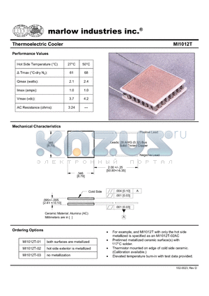 MI1012T datasheet - Thermoelectric Cooler