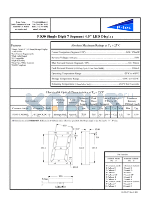 PD30-CADO12 datasheet - Single Digit 7 Segment 4.0 LED Display