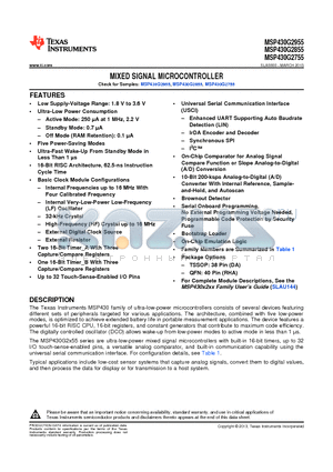 MSP430G2955 datasheet - MIXED SIGNAL MICROCONTROLLER