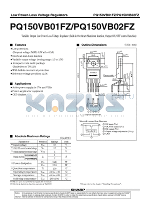 PQ150VB02FZ datasheet - Variable Output Low Power-Loss Voltage Regulator (Built-in Overheart Shutdown function, Output ON/OFF control function)