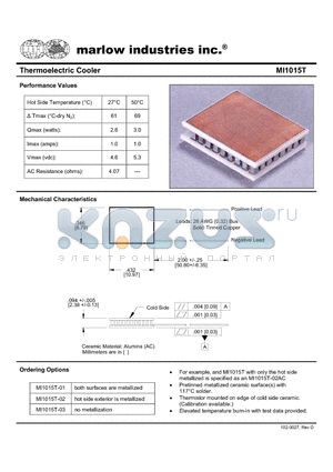 MI1015T datasheet - Thermoelectric Cooler