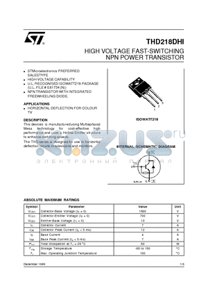 THD218DHI datasheet - HIGH VOLTAGE FAST-SWITCHING NPN POWER TRANSISTOR