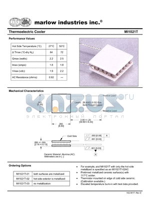 MI1021T datasheet - Thermoelectric Cooler