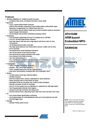 SAM9G46 datasheet - AT91SAM ARM-based Embedded MPU
