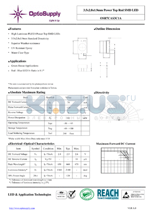 OSR7CAS3C1A datasheet - 3.5x2.8x1.9mm Power Top Red SMD LED