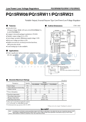PQ15RW21 datasheet - Variable Output, General Purpose Type Low Power-Loss Voltage Regulator
