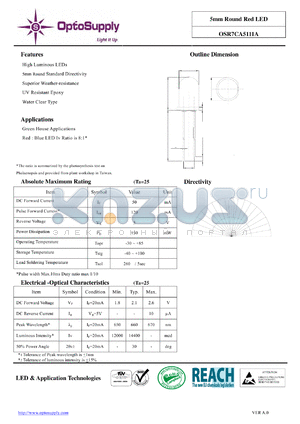 OSR7CA5111A datasheet - 5mm Round Red LED 5mm Round Standard Directivity High Luminous LEDs