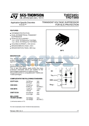 THDT58S1 datasheet - TRANSIENT VOLTAGE SUPPRESSOR FOR SLIC PROTECTION