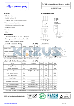 OSRB38C9AB datasheet - Miniature size Built-in exclusive IC Good noise-proof capability